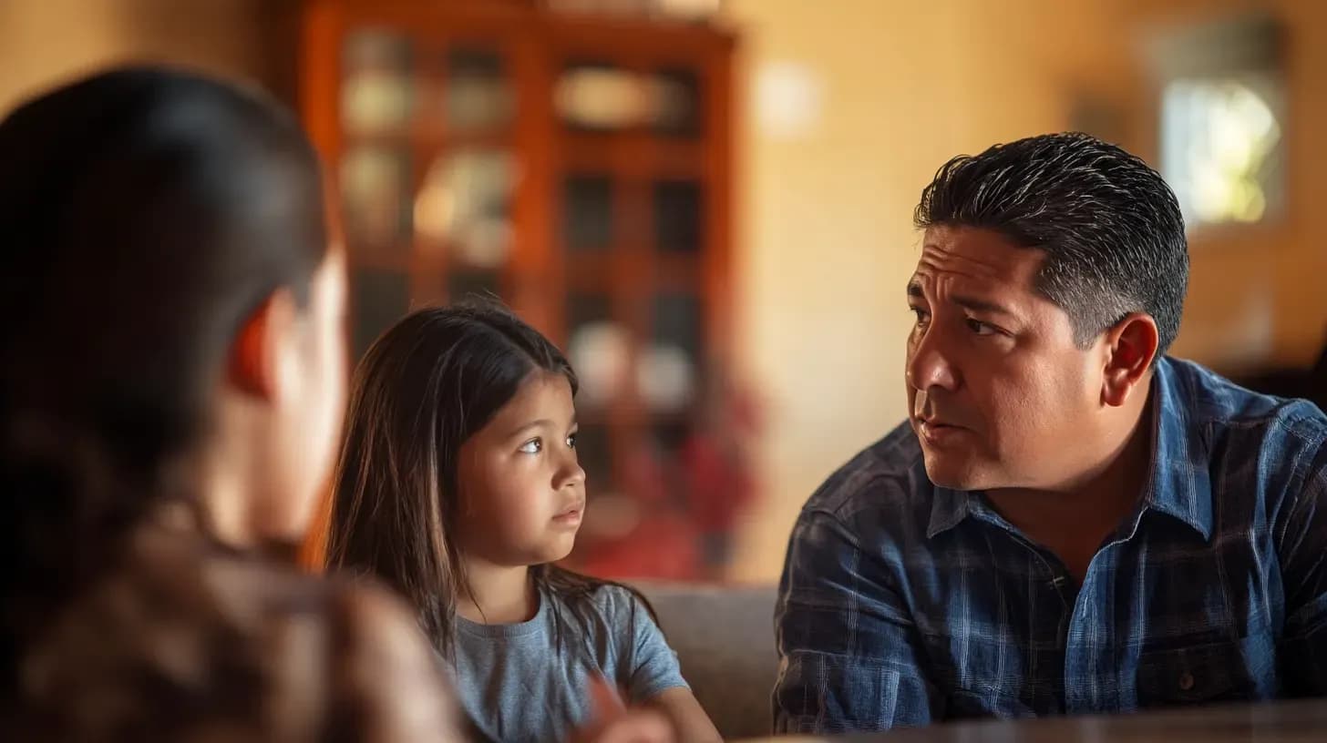 Father and daughter listening during an immigration law consultation with an attorney