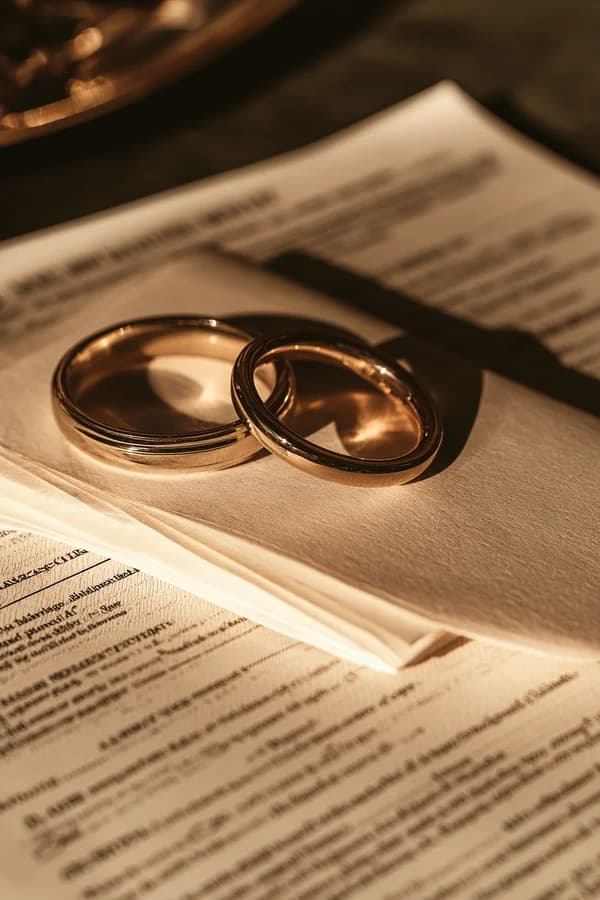 Wedding rings on legal documents